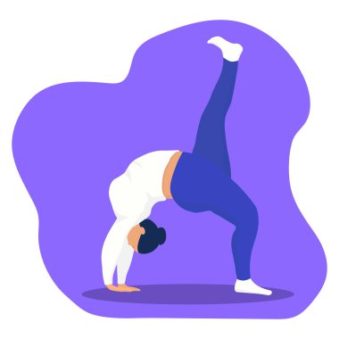 Artı yoga pozu veren cüsseli kadın. Vücudumu sevdiğimi kabul et. Vektör illüstrasyonu.