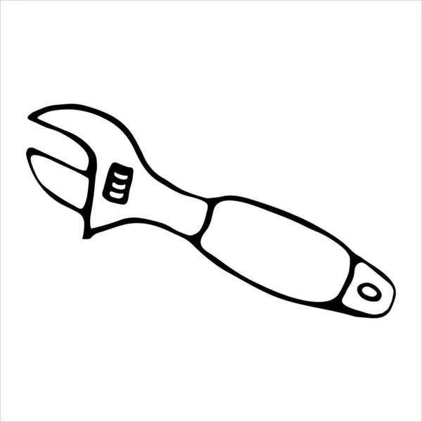 Llave ajustable. Icono aislado. Ilustración vectorial en estilo doodle hecha a mano. — Vector de stock