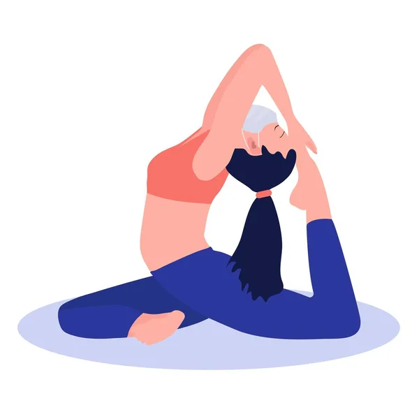 Een mooi meisje met een masker is bezig met yoga. Coronavirus voorkomen. Yoga pose, meditatie en gezonde levensstijl. Vector platte illustratie. — Stockvector