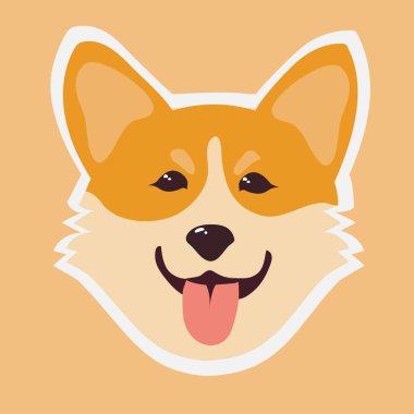 Şirin bir Corgi köpeğinin kafası. Simge. Etiket, web pankartı, web ve mobil için düz tasarım vektör çizimi.