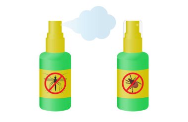 Sivrisinek ve Tik Sprizi. Çizgi film tarzında vektör illüstrasyonu.