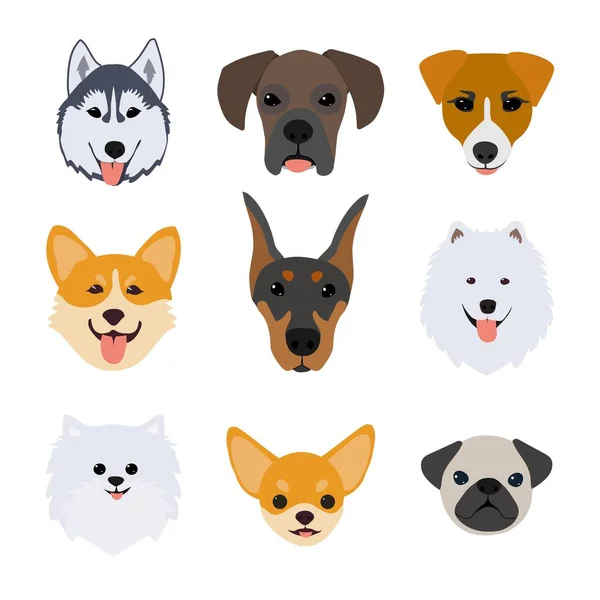 Icônes de tête de chien. Illustration vectorielle FLAT isolée sur fond blanc. — Image vectorielle