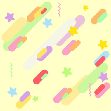 Soyut sanat ya da dikdörtgenler, ovaller ve yıldızlar gibi ilkel elementlerden oluşan kusursuz desen, ışık ya da bebek renkleriyle çizilmiş.. 