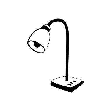 Bir masa lambasının vektör çizimi, işyeri. Şık bir iç mekan. El çizimi karalama, tasarım ögesi.