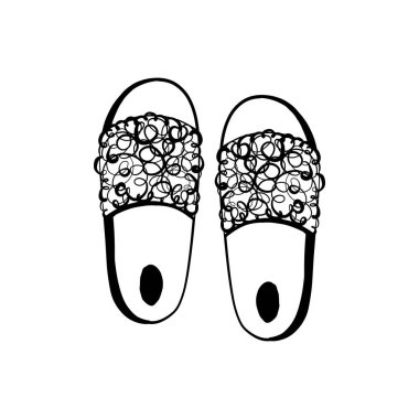 Şirin ev terlikleri, yumuşacık ve yumuşacık. Doodle vektör çizimi, el çizimi çizgi film biçimi