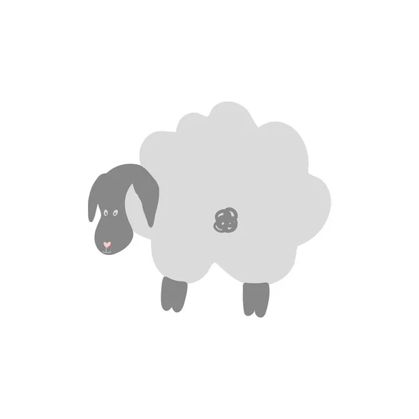 绒毛灰绵羊以涂鸦的方式画在病媒中 可爱的卡通动物 儿童海报 艺术印刷品 时尚服饰或标签 明信片 白色背景的孤立元素设计徽章 — 图库矢量图片