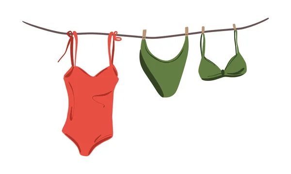 Maillots Bain Pour Femmes Séchant Sur Une Corde Linge Une — Image vectorielle