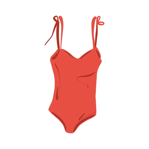 Red Swimsuit Bikini Hand Drawn Doodle Vector Illustration Isolated White — Stock Vector