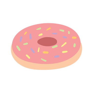 Pembe kremalı ve renkli şekerlemeli çörek, el çizimi çizgi film çizim vektörü 