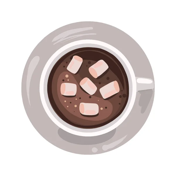 Vector Illustration Cup Coffee Drink Marshmallows Top View Isolated White — Stock Vector