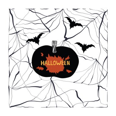 Azizler Günü için bir illüstrasyon. El yapımı örümcek ağı, balkabağı ve yarasalar. Cadılar Bayramı 'nda el yazması mektuplar. Çizgi roman biçimi illüstrasyon vektörü