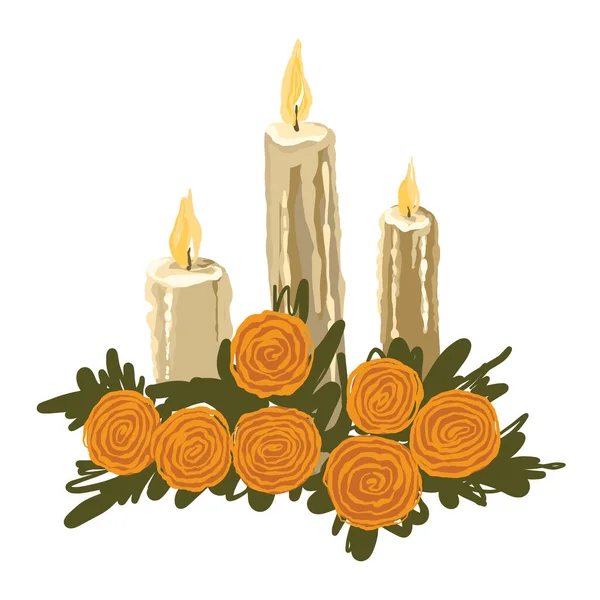 Velas Ceremoniales Con Flores Caléndula Símbolo Fiesta Del Día Los — Vector de stock