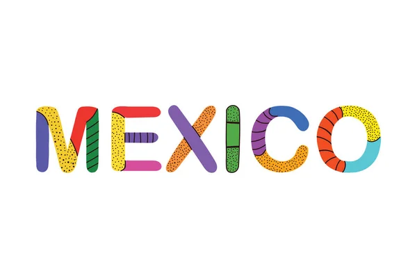 Handwritten Mexico Lettering Multicolored Letters Decorative Elements Vector Illustration — Stock Vector