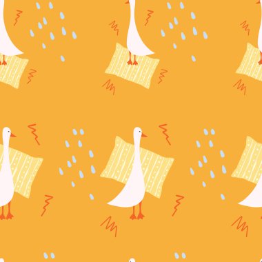 Kaz ve yastık desenli şirin bir tasarım. El yapımı vektör çizimi, tekstil için kullanım, kağıt.