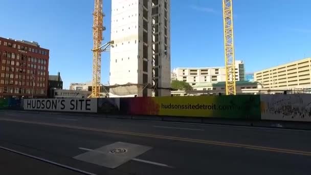 Crains Construção Local Hudson Woodward Avenue Detroit Michigan — Vídeo de Stock