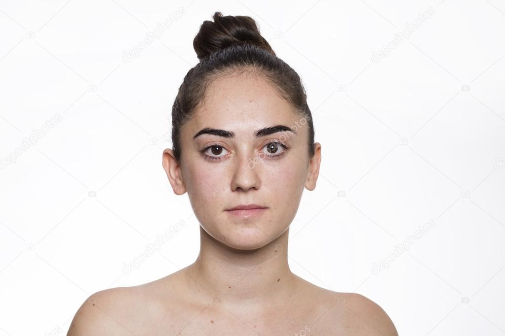 Young fashion model woman without makeup  with my eyes closed