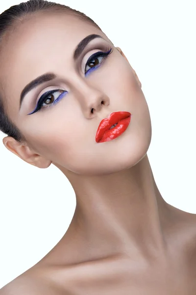 Woman with red lips and make-up — Stock Photo, Image