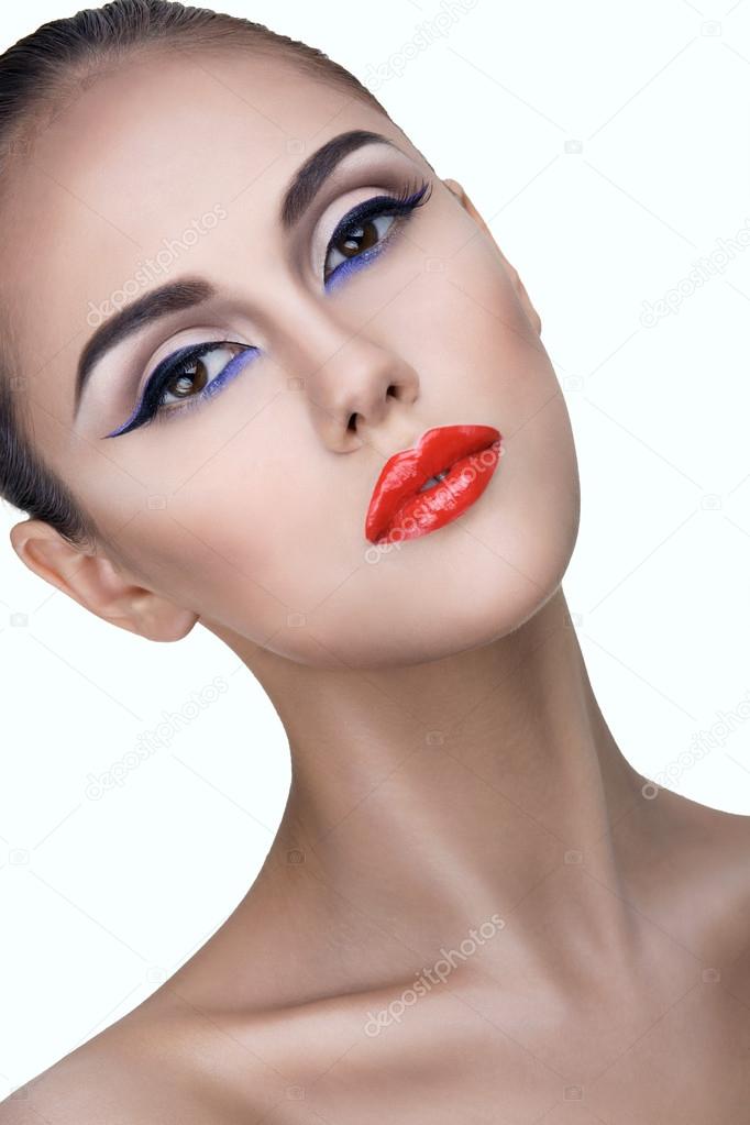 Woman with red lips and make-up