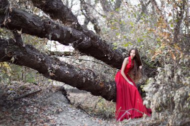 Kız kırmızı uzun elbise