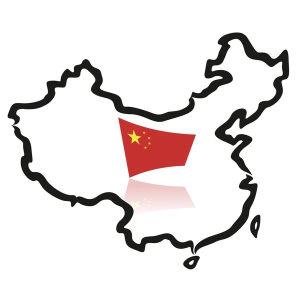 Χάρτης Κίνας, σκιαγραφεί με σημαία — Διανυσματικό Αρχείο