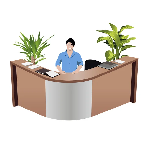 Recepcionista en recepción — Vector de stock