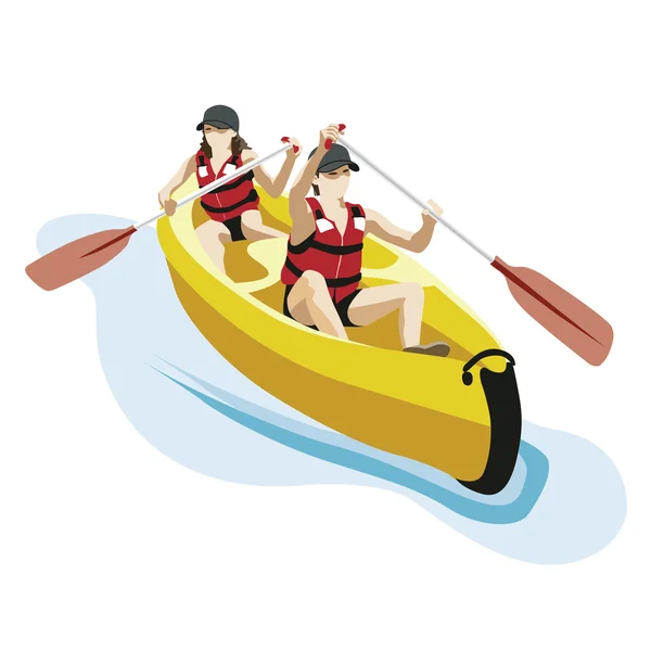 Kayak with two people — Stock Vector