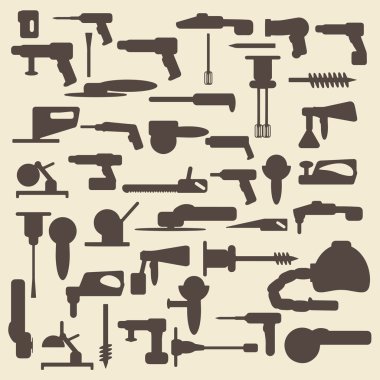 Electric construction tools silhouette icons  set. Perfect for web design vector. clipart