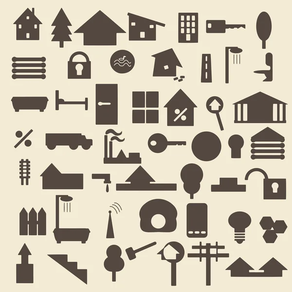 Articoli immobiliari silhouette icone set. Perfetto per illustrazione vettoriale di web design. Modificabile . — Vettoriale Stock