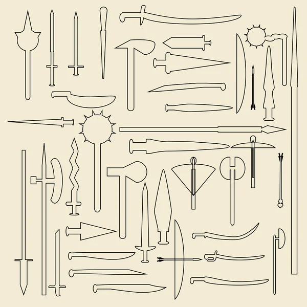 Ilustración de iconos lineales de armamento medieval . — Archivo Imágenes Vectoriales