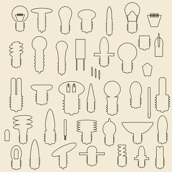 Ampoules électriques illustration icônes linéaires . — Image vectorielle