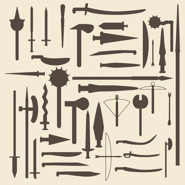 Conjunto de iconos de silueta de armamento medieval. Perfecto para ilustración vectorial de diseño web . — Archivo Imágenes Vectoriales