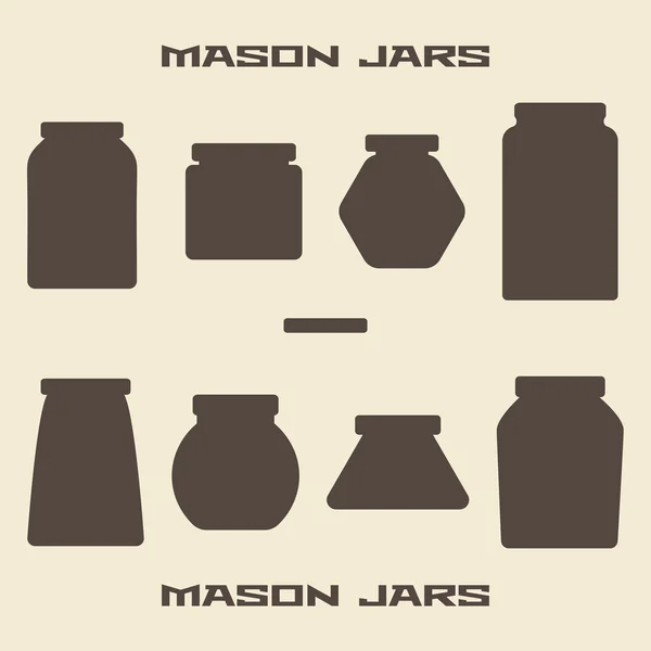 Conjunto de iconos de silueta de frascos Mason . — Vector de stock
