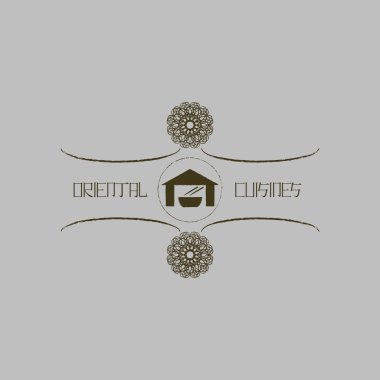 Doğu mutfağı iş logo şablonu. Restoran ve kafe için etnik tasarım logo. Japonca, Çince, Tay dili ve diğer Doğu süsleme. 