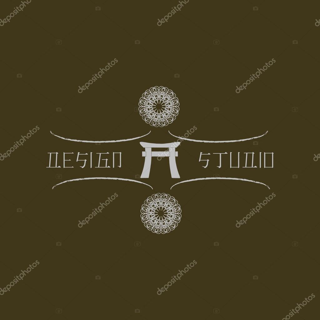Logo template in oriental style. Ethnic religious  design logotype for business. Japanese, chinese and other eastern ornament. Asian traditional symbol