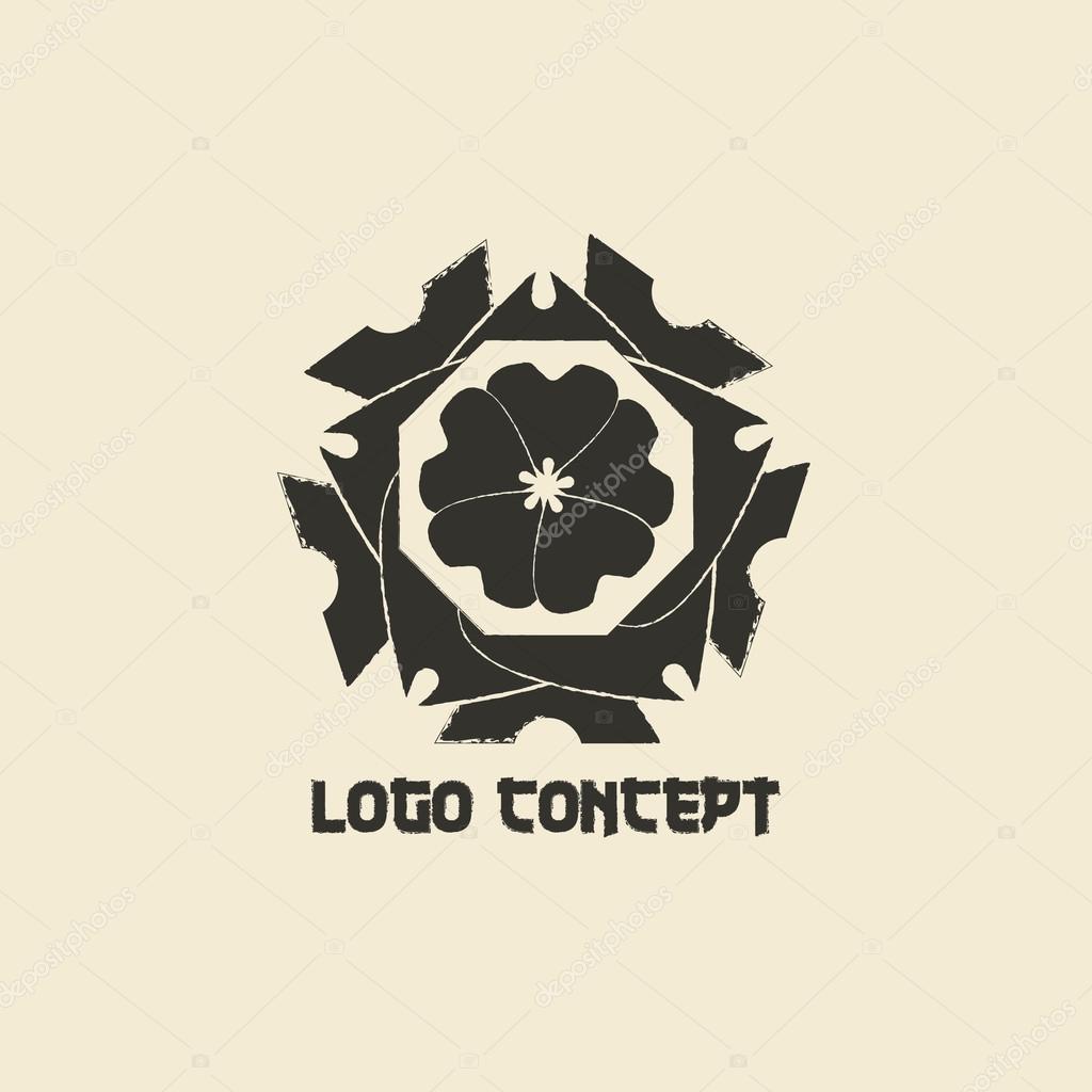 Logo template in oriental style. Ethnic religious  design logotype for business. Japanese, chinese and other eastern ornament. Asian traditional symbol