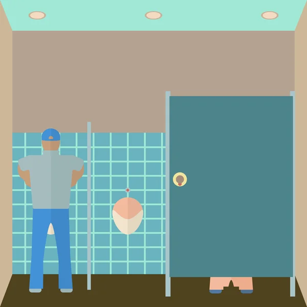 Toaletní interiéru vektorové ilustrace. Záchod v plochý. Šablona návrhu s muži toaletu. WC uvnitř pohled. — Stockový vektor