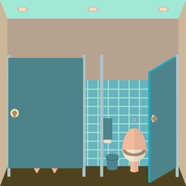 Tuvalet iç vektör çizim. Lavabo düz stil içinde. Kadınlar tuvaleti tasarım şablonu. Görünüm içinde WC. 