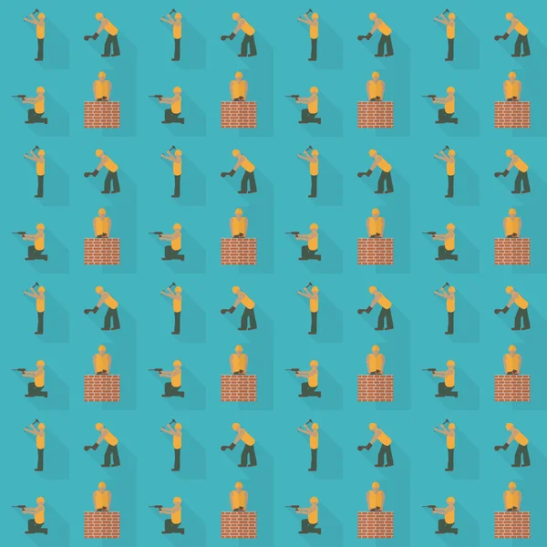Construction worker seamless pattern. Design template vector illustration. Mason with trowel endless background. Laborer with hammer seamless texture. Builder with  grinder. ロイヤリティフリーのストックイラスト