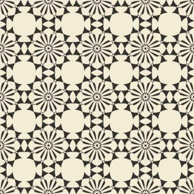 Geometrik süsleme dikişsiz desen. Tek renkli tasarım şablonu sorunsuz arka plan. Yuvarlak, çokgen ve grunge motifsonsuz doku. 