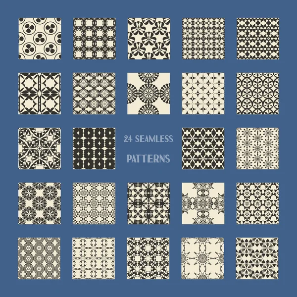 Geometric ornament seamless pattern set.  Textile design template seamless background. Round, polygonal and grunge motif endless texture collection. Monochrome  vector illustration. Stock Ilustrace