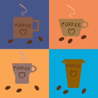 Farklı arka planlar üzerinde dört kahve fincanı. 