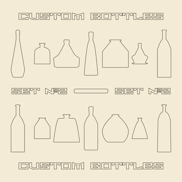 Different bottle types linear icon set. — Stock Vector