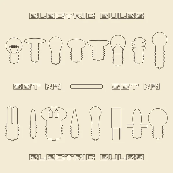 Diversi tipi di lampadina elettrica set di icone lineari. Illustrazione modello di progettazione . — Vettoriale Stock