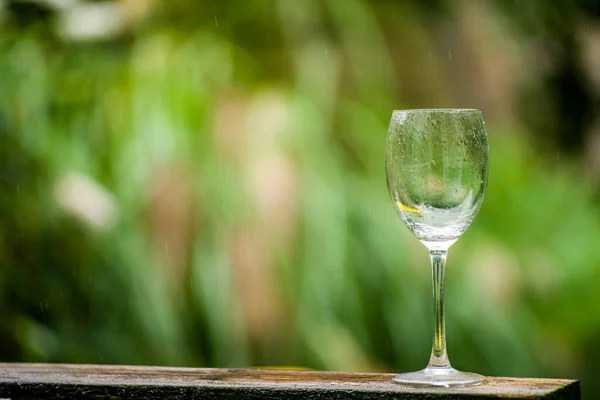 Verre Vin Sous Pluie Avec Fond Vert Flou — Photo