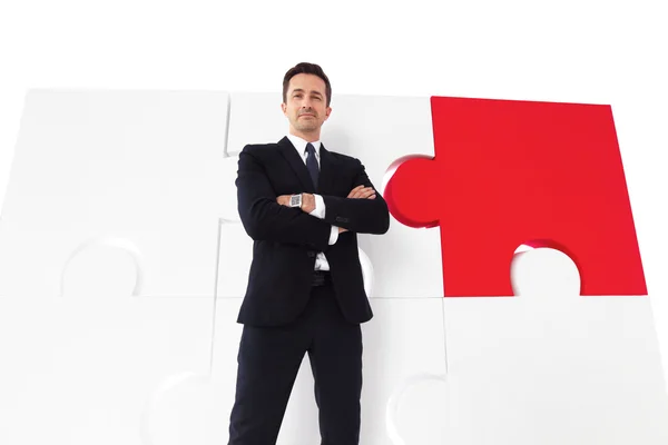 Business man and puzzle — Stock Photo, Image