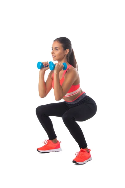 Menina Saudável Aptidão Hispânica Com Fazer Exercício Agachamento Exercício Isolado — Fotografia de Stock