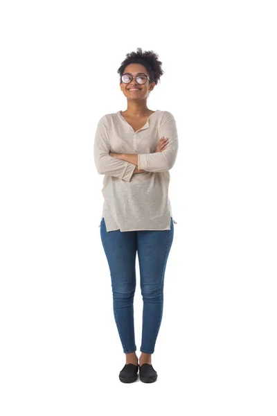 Full Length Portret Van Afrikaanse Amerikaanse Gemengde Ras Vrouw Met — Stockfoto