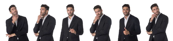 Conjunto Jóvenes Retratos Hombre Negocios Haciendo Diferentes Gestos Estudio Aislado — Foto de Stock