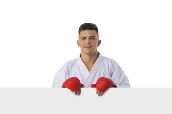 Εκπαίδευση Μαχητών Ανδρών Taekwondo Κενό Banner Που Απομονώνεται Λευκό Φόντο — Φωτογραφία Αρχείου