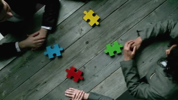 Business Teamwork Color Puzzle Four Pieces Cooperation Unity Concept — Stock Video